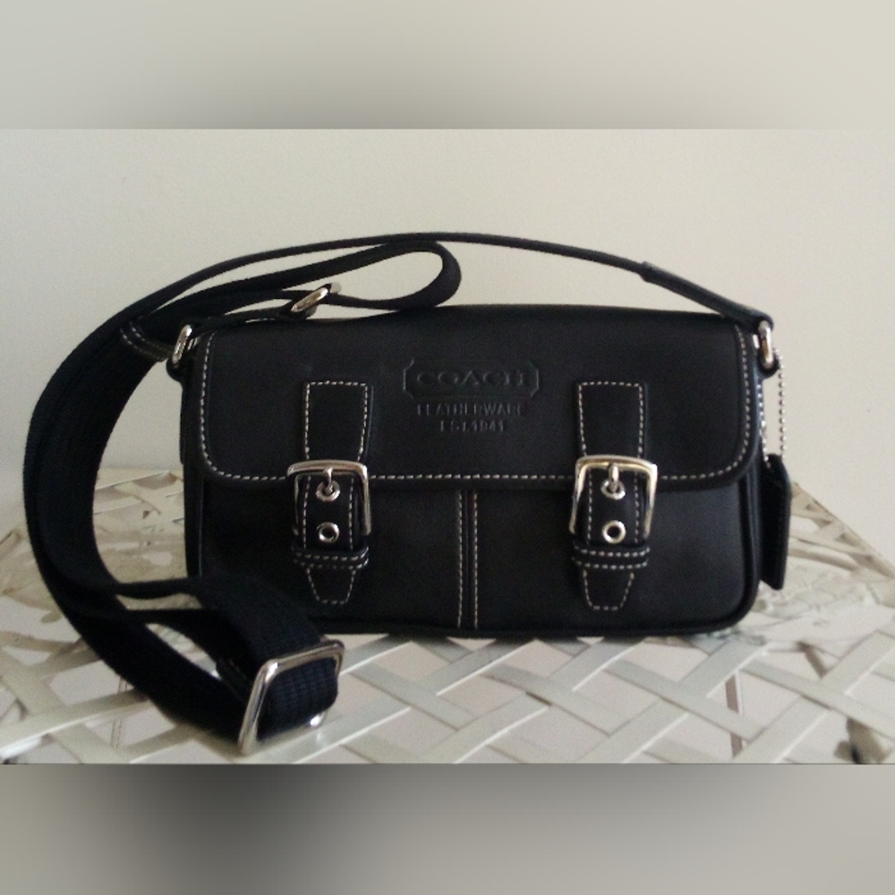 Coach Black Leather Crossbody Bag with Contrast Stitching